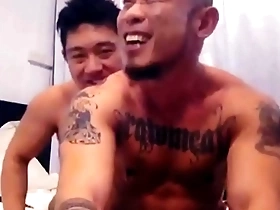 Muscular men engage in an orgy with Asian partners in bareback anal sex