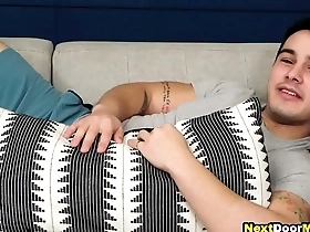 Gay muscle men having sex after working out in a threesome