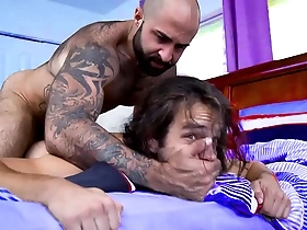 Gay stepson gets some rough anal sex with his hairy stepfather