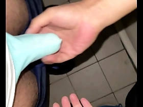 Asian guy gives busy hitchhiker a hand job on the side of the road.