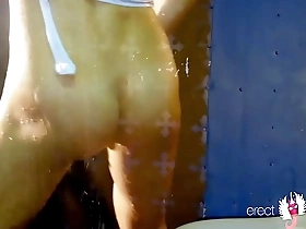 Steamy dance routine with an extra hot guy in a skin-tight bodysuit.