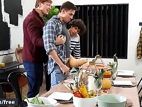 Straight guys and gay men come together for a Friendsgiving party and engage in raw sex.