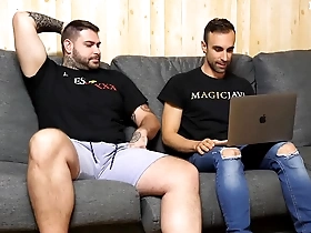 Straight and gay men enjoying masturbation together in friendship