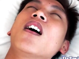 Gay sex with an Asian doctor in uniform and bareback intercourse