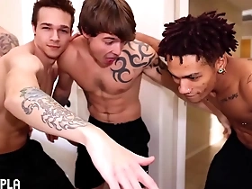 Straight hunk tries out gay sex with a boy for the first time.
