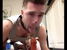 Gay masturbation and toy play with a submissive bottom