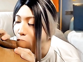 Young sissy gets an interracial cock in her mouth and a ball fetish surprise