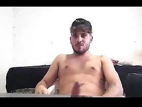 Newbie with a big cock masturbates on webcam in the bathroom