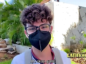 Gay for pay nerd Latin guy gets anal sex on spy cam