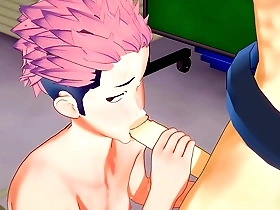 Cross-dressing sissy Yuji Itadori gets a bareback creampie in this gay manga porn.