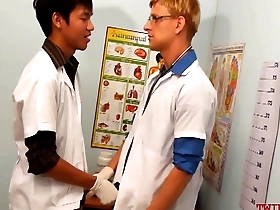 Uniformed twink threesome with Asian patient and cumming scenes