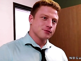 Gay co-workers have anal sex at work.